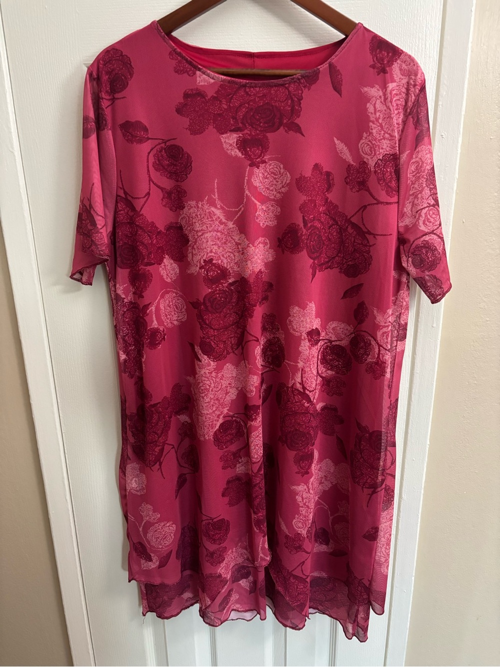 Midi Floral Shift Dress in Deep Pink